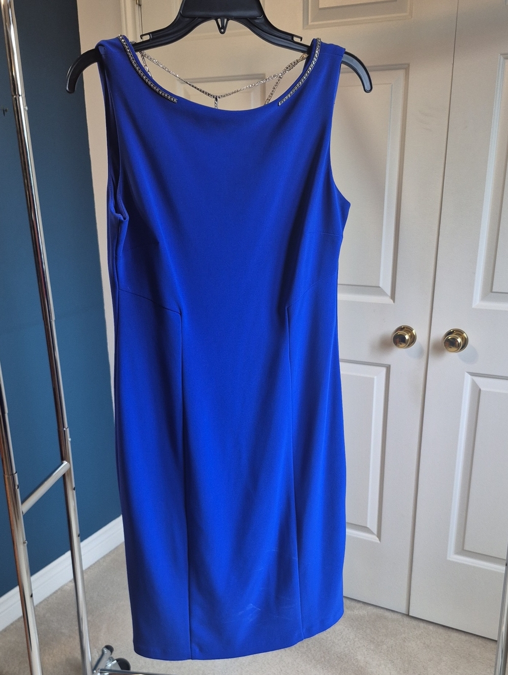 Joseph Ribkoff Cobalt Blue Sleeveless Sheath Dress with Chain Detail